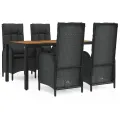 Ensemble à manger de jardin coussins 5pcs Noir Résine tressée