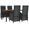 Ensemble à manger de jardin coussins 5pcs Noir Résine tressée