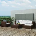 Salon de jardin 6 pcs avec coussins Résine tressée Marron
