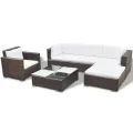 Salon de jardin 6 pcs avec coussins Résine tressée Marron