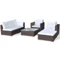 Salon de jardin 6 pcs avec coussins Résine tressée Marron