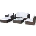 Salon de jardin 6 pcs avec coussins Résine tressée Marron