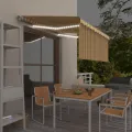 Auvent manuel rétractable avec store LED 3x2,5 m Jaune et blanc