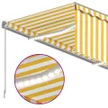 Auvent manuel rétractable avec store LED 3x2,5 m Jaune et blanc