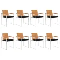 Chaises de jardin lot de 8 avec coussins Bois d'acacia solide