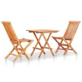 Ensemble de bistro 3pcs avec coussins crème Bois de teck massif