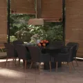Ensemble à manger de jardin 9 pcs Résine tressée Noir