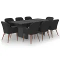 Ensemble à manger de jardin 9 pcs Résine tressée Noir