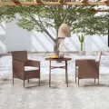 Ensemble à manger de jardin 3pcs Résine tressée Marron