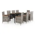 Ensemble à manger de jardin avec coussins 9 pcs Gris