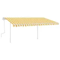 Auvent manuel rétractable avec poteaux 4,5x3,5 m Jaune et blanc