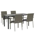 Ensemble à manger de jardin coussins 5 pcs noir et gris