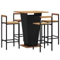 Ensemble de bar jardin 5 pcs noir poly rotin/bois massif acacia
