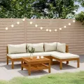 Salon de jardin 5 pcs avec coussin crème Bois d'acacia solide