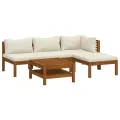 Salon de jardin 5 pcs avec coussin crème Bois d'acacia solide