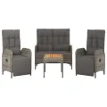 Ensemble à manger jardin 4pcs et coussins Gris Résine tressée