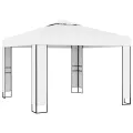 Tonnelle avec double toit et lumières LED 3x3 m Blanc