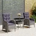 Ensemble de bistro de jardin 3 pcs Résine tressée Gris