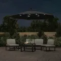 Parasol de jardin en porte-à-faux et lumières LED mât en acier