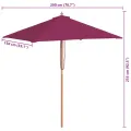 Parasol d'extérieur avec mât en bois 150x200 cm rouge bordeaux