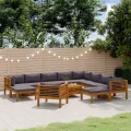 Salon de jardin 12 pcs avec coussin Bois d'acacia solide