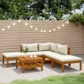 Salon de jardin 6 pcs avec coussin crème Bois d'acacia solide