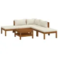 Salon de jardin 6 pcs avec coussin crème Bois d'acacia solide