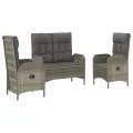 Ensemble à manger de jardin 3 pcs coussins gris résine tressée