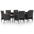 Ensemble à manger de jardin avec coussins 7 pcs Noir