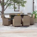 Ensemble à manger de jardin et coussins 7 pcs Marron