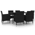 Ensemble à manger de jardin coussins 7 pcs Résine tressée Verre