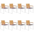 Chaises de jardin lot de 8 avec coussins Bois de teck massif