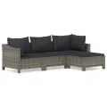 Salon de jardin 4 pcs avec coussins Gris Résine tressée