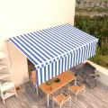 Auvent rétractable manuel avec store 5x3 m Bleu et blanc