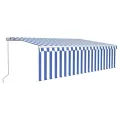 Auvent rétractable manuel avec store 5x3 m Bleu et blanc
