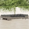 Salon de jardin 10 pcs avec coussins Gris Résine tressée