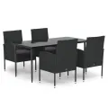 Ensemble à manger de jardin coussins 5pcs Noir Résine tressée