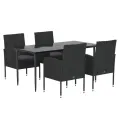 Ensemble à manger de jardin coussins 5pcs Noir Résine tressée