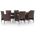 Ensemble à manger de jardin coussins 7 pcs Marron/noir