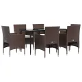 Ensemble à manger de jardin coussins 7 pcs Marron/noir