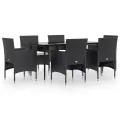 Ensemble à manger de jardin avec coussins 7 pcs Noir