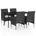 Ensemble à manger de jardin avec coussins 5 pcs Noir