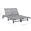 Chaise longue de jardin 2 places avec coussin Gris Acacia