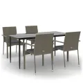 Ensemble à manger de jardin coussins 5 pcs noir et gris