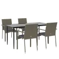 Ensemble à manger de jardin coussins 5 pcs noir et gris
