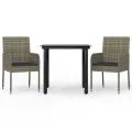 Ensemble à manger jardin 3pcs avec coussins noir et gris
