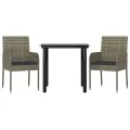 Ensemble à manger jardin 3pcs avec coussins noir et gris
