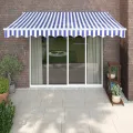 Auvent rétractable automatique bleu et blanc 3,5x2,5 m