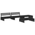 Salon de jardin 4 pcs avec coussins noir bois massif