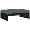 Salon de jardin 4 pcs avec coussins noir bois massif